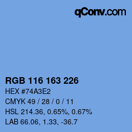 颜色代码: RGB 116 163 226 | qconv.com