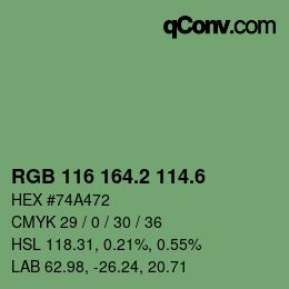 カラーコード: RGB 116 164.2 114.6 | qconv.com