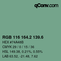 カラーコード: RGB 116 164.2 139.6 | qconv.com