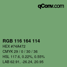 Color code: RGB 116 164 114 | qconv.com