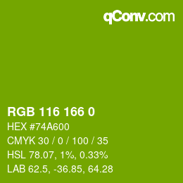 Color code: RGB 116 166 0 | qconv.com