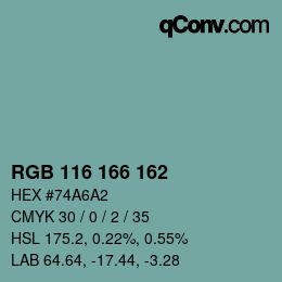 Color code: RGB 116 166 162 | qconv.com
