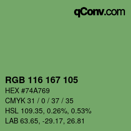 Color code: RGB 116 167 105 | qconv.com