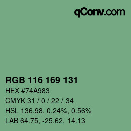 Color code: RGB 116 169 131 | qconv.com