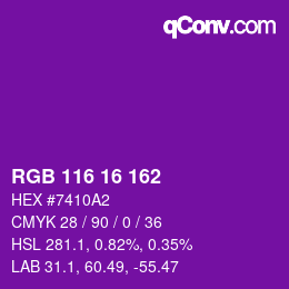 Color code: RGB 116 16 162 | qconv.com
