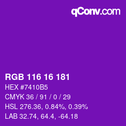 Color code: RGB 116 16 181 | qconv.com