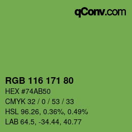 Color code: RGB 116 171 80 | qconv.com