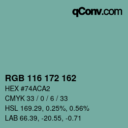 Color code: RGB 116 172 162 | qconv.com