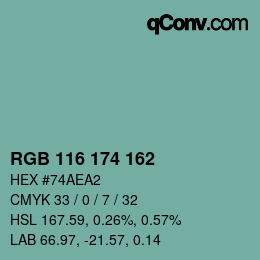 Color code: RGB 116 174 162 | qconv.com