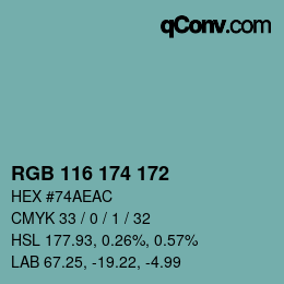 Color code: RGB 116 174 172 | qconv.com