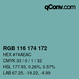 Color code: RGB 116 174 172 | qconv.com