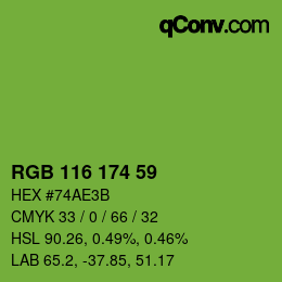 Color code: RGB 116 174 59 | qconv.com
