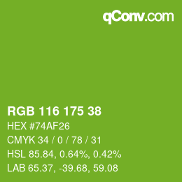 Color code: RGB 116 175 38 | qconv.com