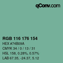 カラーコード: RGB 116 176 154 | qconv.com