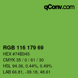 Color code: RGB 116 179 69 | qconv.com