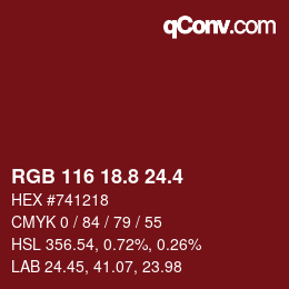 カラーコード: RGB 116 18.8 24.4 | qconv.com