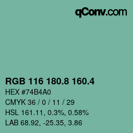 カラーコード: RGB 116 180.8 160.4 | qconv.com