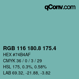 カラーコード: RGB 116 180.8 175.4 | qconv.com