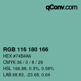 カラーコード: RGB 116 180 166 | qconv.com