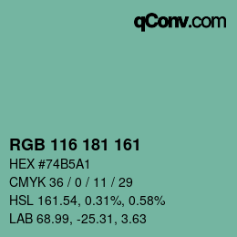Color code: RGB 116 181 161 | qconv.com