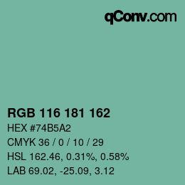 カラーコード: RGB 116 181 162 | qconv.com