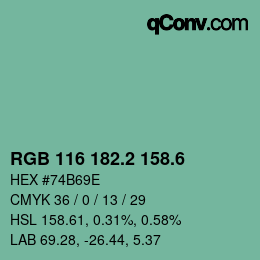 カラーコード: RGB 116 182.2 158.6 | qconv.com