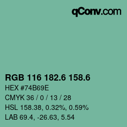 颜色代码: RGB 116 182.6 158.6 | qconv.com