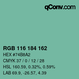 Color code: RGB 116 184 162 | qconv.com