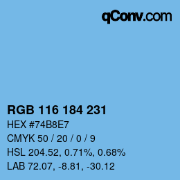 Color code: RGB 116 184 231 | qconv.com