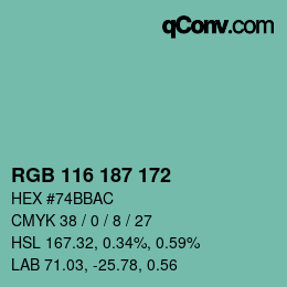 カラーコード: RGB 116 187 172 | qconv.com