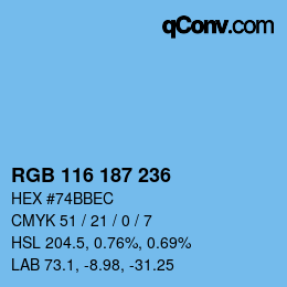 Color code: RGB 116 187 236 | qconv.com