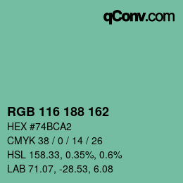 Color code: RGB 116 188 162 | qconv.com