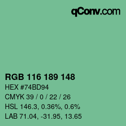 Color code: RGB 116 189 148 | qconv.com