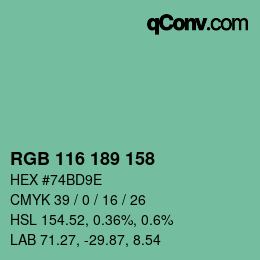 Color code: RGB 116 189 158 | qconv.com