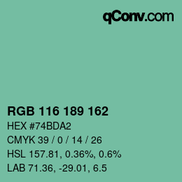 Color code: RGB 116 189 162 | qconv.com