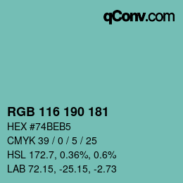 カラーコード: RGB 116 190 181 | qconv.com