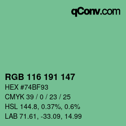 Código de color: RGB 116 191 147 | qconv.com