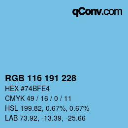 Color code: RGB 116 191 228 | qconv.com