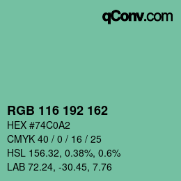 Color code: RGB 116 192 162 | qconv.com