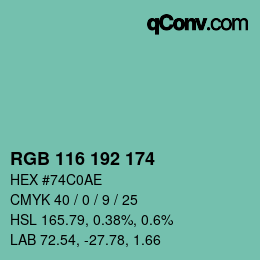 Color code: RGB 116 192 174 | qconv.com
