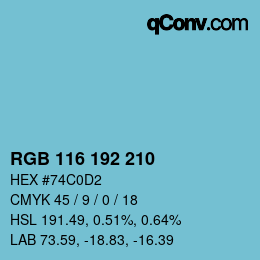 颜色代码: RGB 116 192 210 | qconv.com