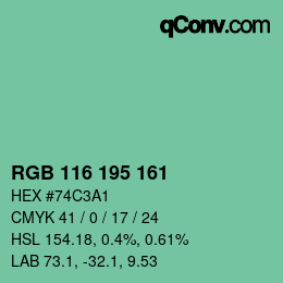 Color code: RGB 116 195 161 | qconv.com