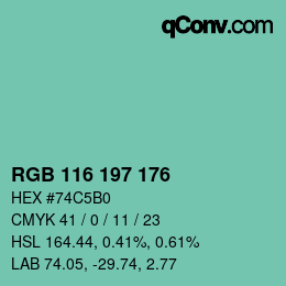 Color code: RGB 116 197 176 | qconv.com