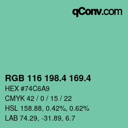 カラーコード: RGB 116 198.4 169.4 | qconv.com