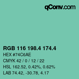 カラーコード: RGB 116 198.4 174.4 | qconv.com