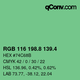 カラーコード: RGB 116 198.8 139.4 | qconv.com