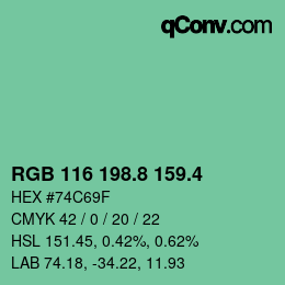 カラーコード: RGB 116 198.8 159.4 | qconv.com