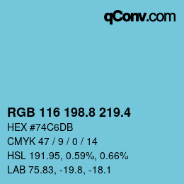 カラーコード: RGB 116 198.8 219.4 | qconv.com