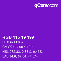Color code: RGB 116 19 199 | qconv.com