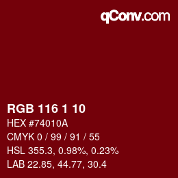Color code: RGB 116 1 10 | qconv.com